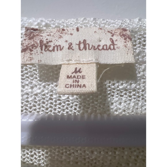 Hem and Thread Striped Lightweight Knit Sweater Cream Orange Green Blue M NWOT - Picture 2 of 5